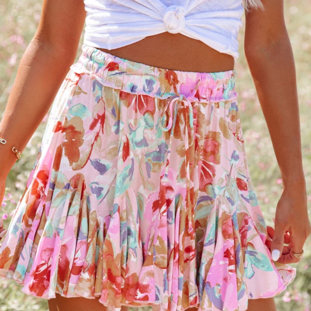 Vici Deep Summer Floral Ruffle Mini Skirt